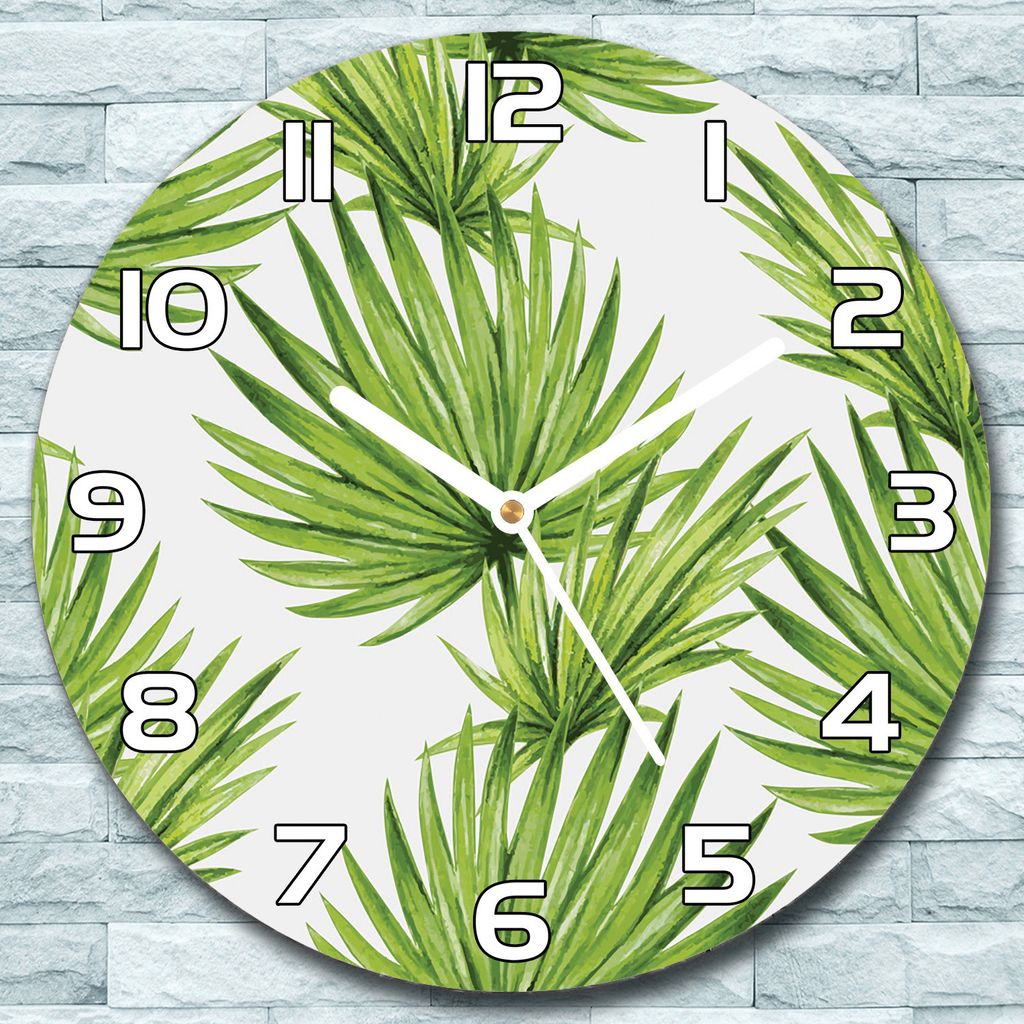 Wanduhr aus Glas Rund fi 30 Tropisches Blätter Quarz Deko Wohnzimmer Büro