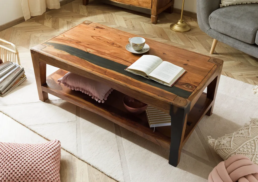 MASSIVMOEBEL24 ANCONA #201 Table basse sheesham laqué brun 115x60x45cm