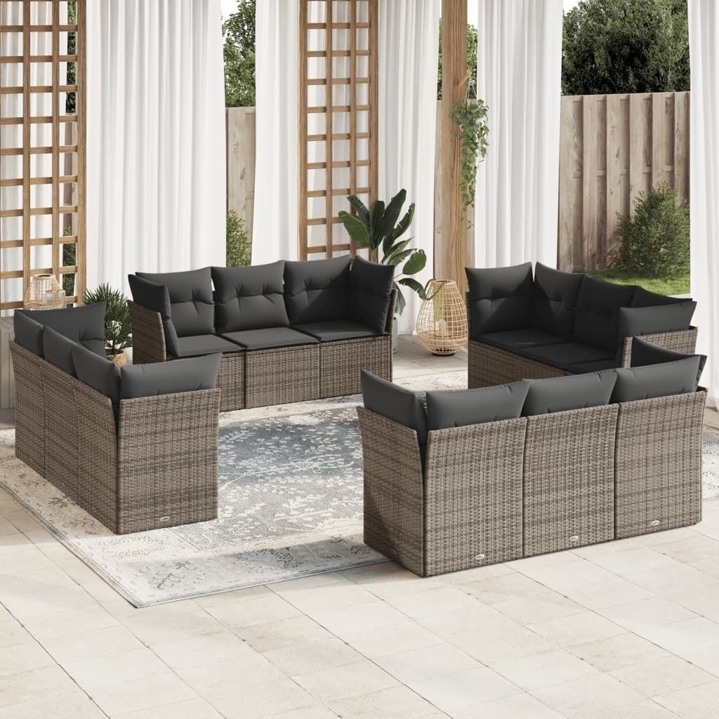 Maison Exclusive - 12-tlg. Garten-Sofagarnitur mit Kissen Grau Poly Rattan