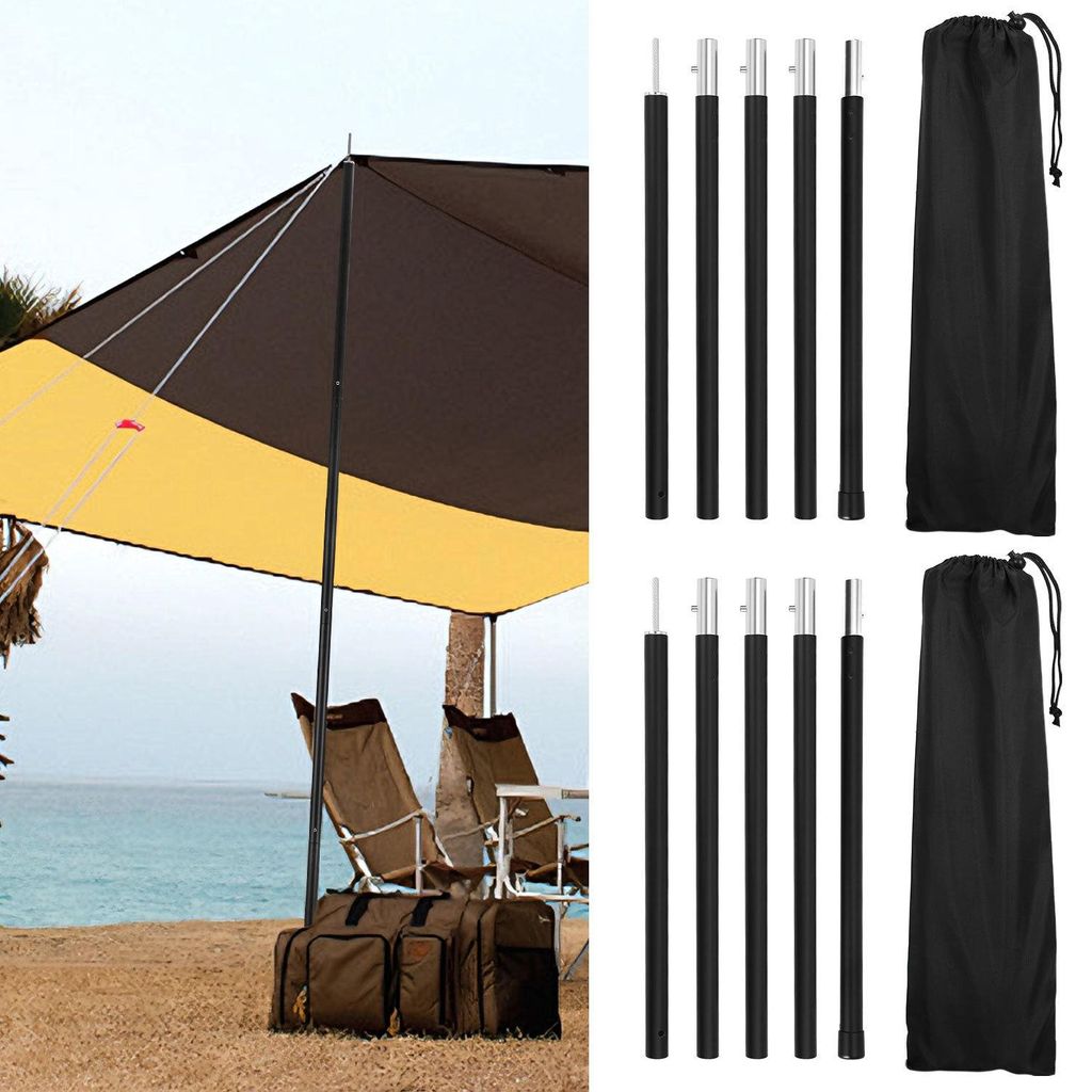 Izrielar 4pcs Zeltstangen 2m Schwarz Tarpstange Sonnensegel Stange Alu Aufstellstangen