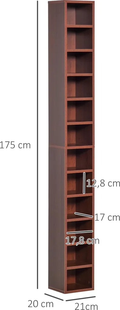 Colonne rangement 12 compartiments pour 204 CD - Meuble slim 21x20x175cm - 5