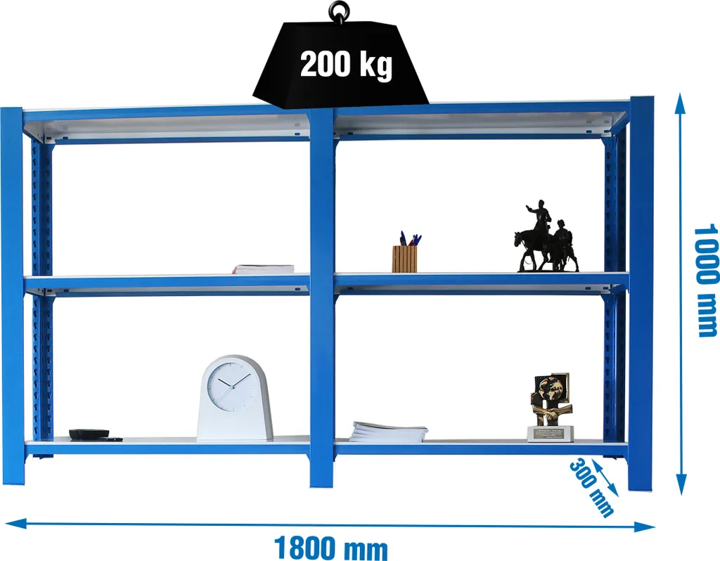 Rayonnage Métallique Simonrack Officclick 3 Niveaux 180x100x30 cm - Bleu/Blanc