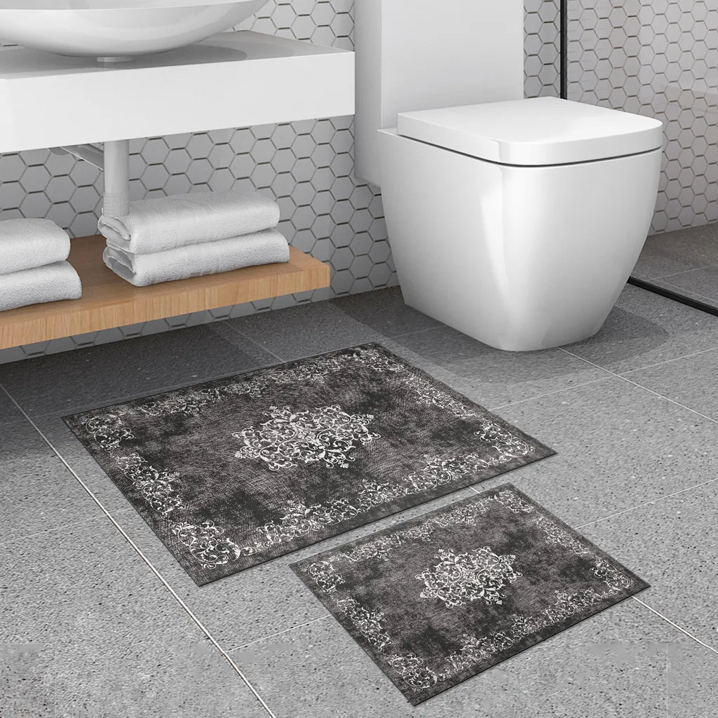 Grand tapis de bain gris 60x100 cm en polyester, confort moelleux