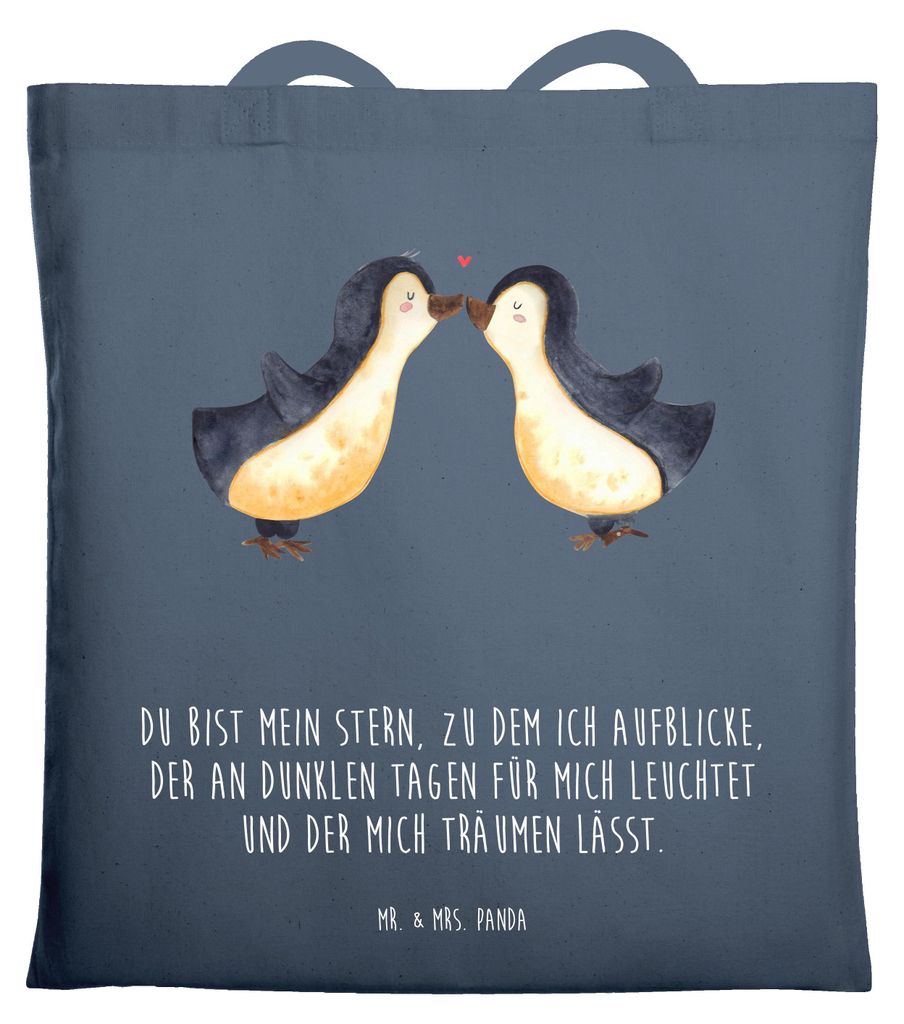 Mr. & Mrs. Panda Shopping Tasche Pinguin Liebe - Indigo Blue - Geschenk, Beutel, Stoffbeutel, Pinguine, Laptoptasche, Vertraut, Tote Bag, Freundin,...