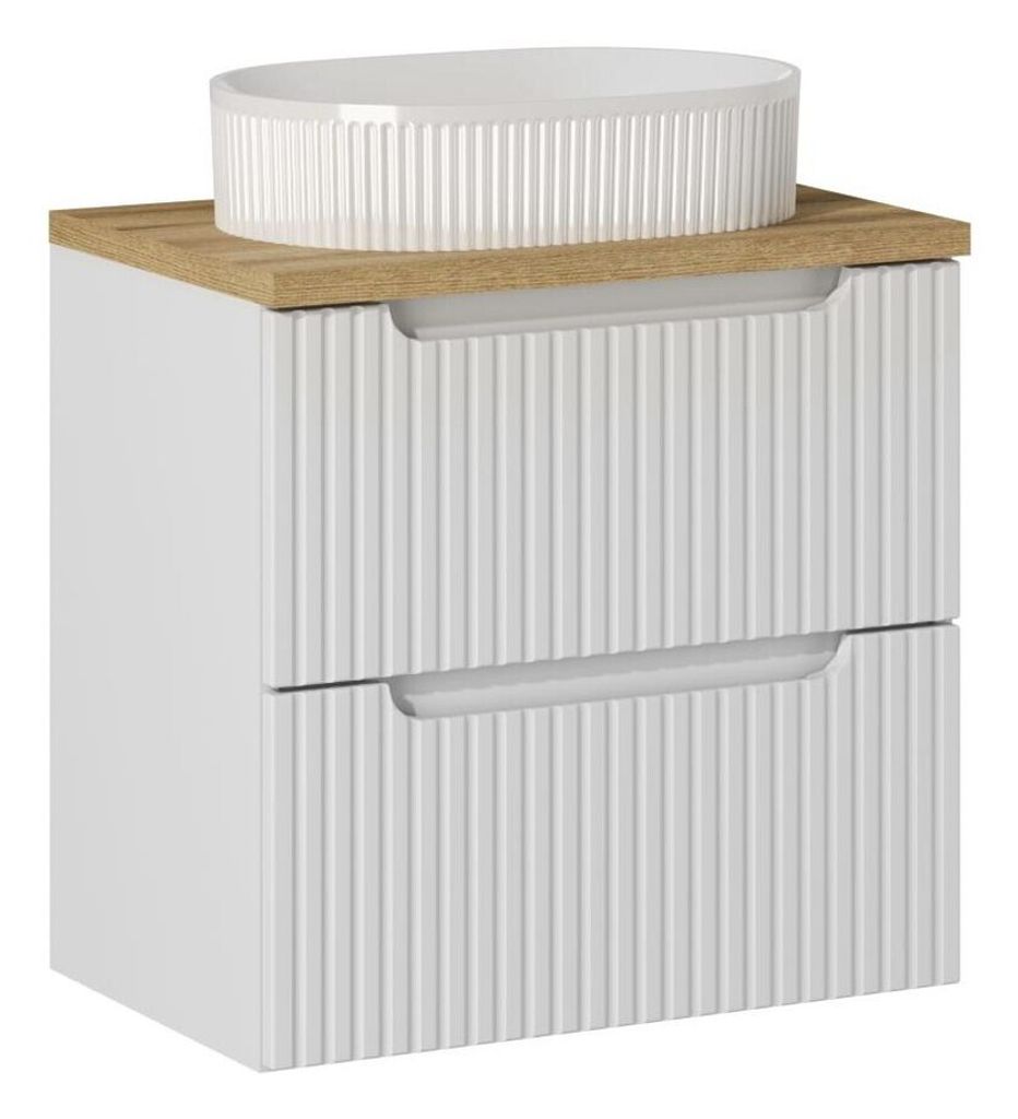 Badmöbel-Set Mit Waschbecken & Unterschrank, Arbeitsplatte 60 cm, Nova White N - Weiß/Evoke Eiche