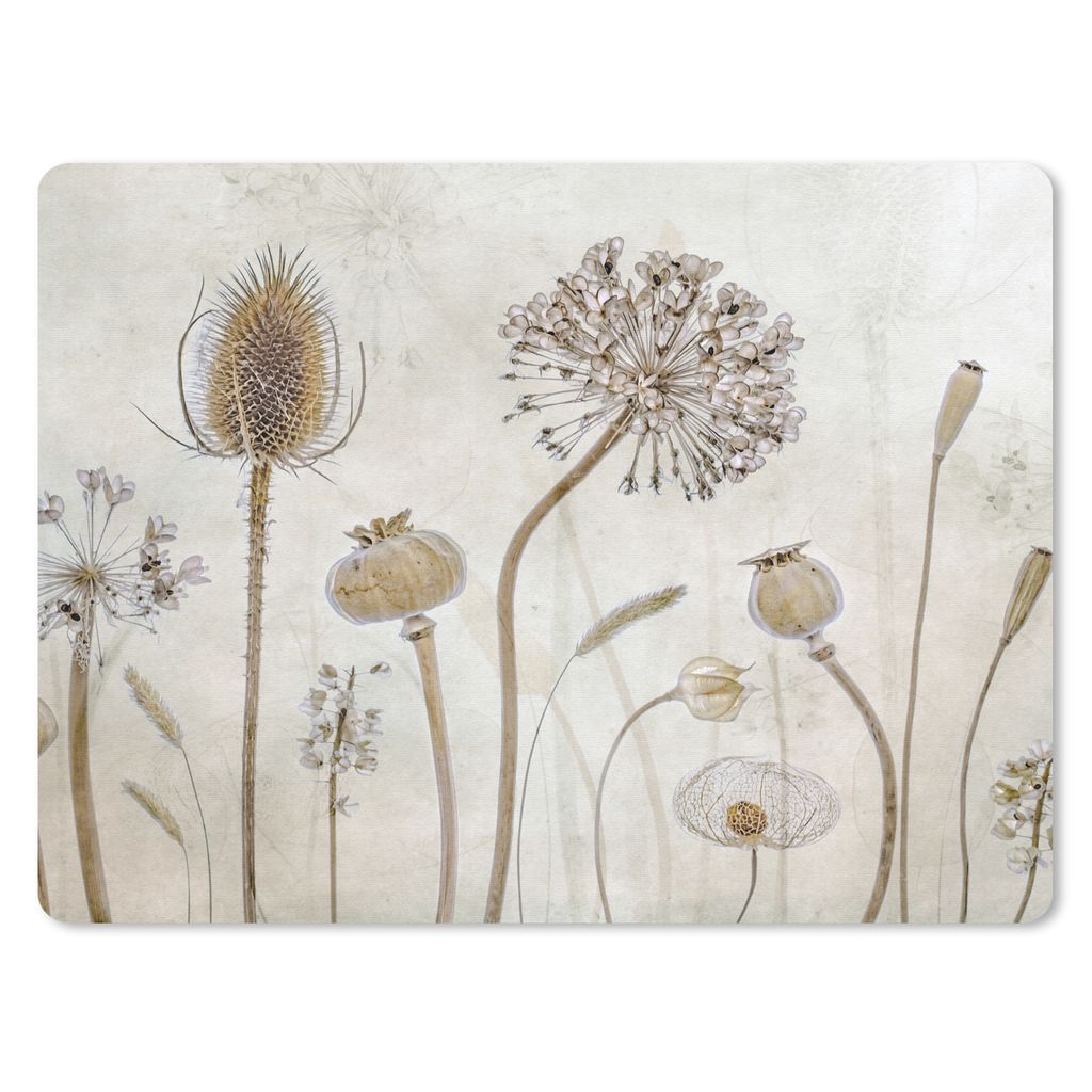 MuchoWow Mauspad Mousepad Blumen - Aquarell - Stilleben - Braun - Vintage 23x19 cm - Mousepads - Maus Mat - Pad - Mausunterlage - Schreibtischunt...