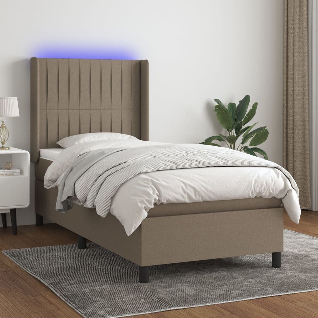 The Living Store Boxspringbett mit Matratze & LED Taupe 100x200 cm Stoff