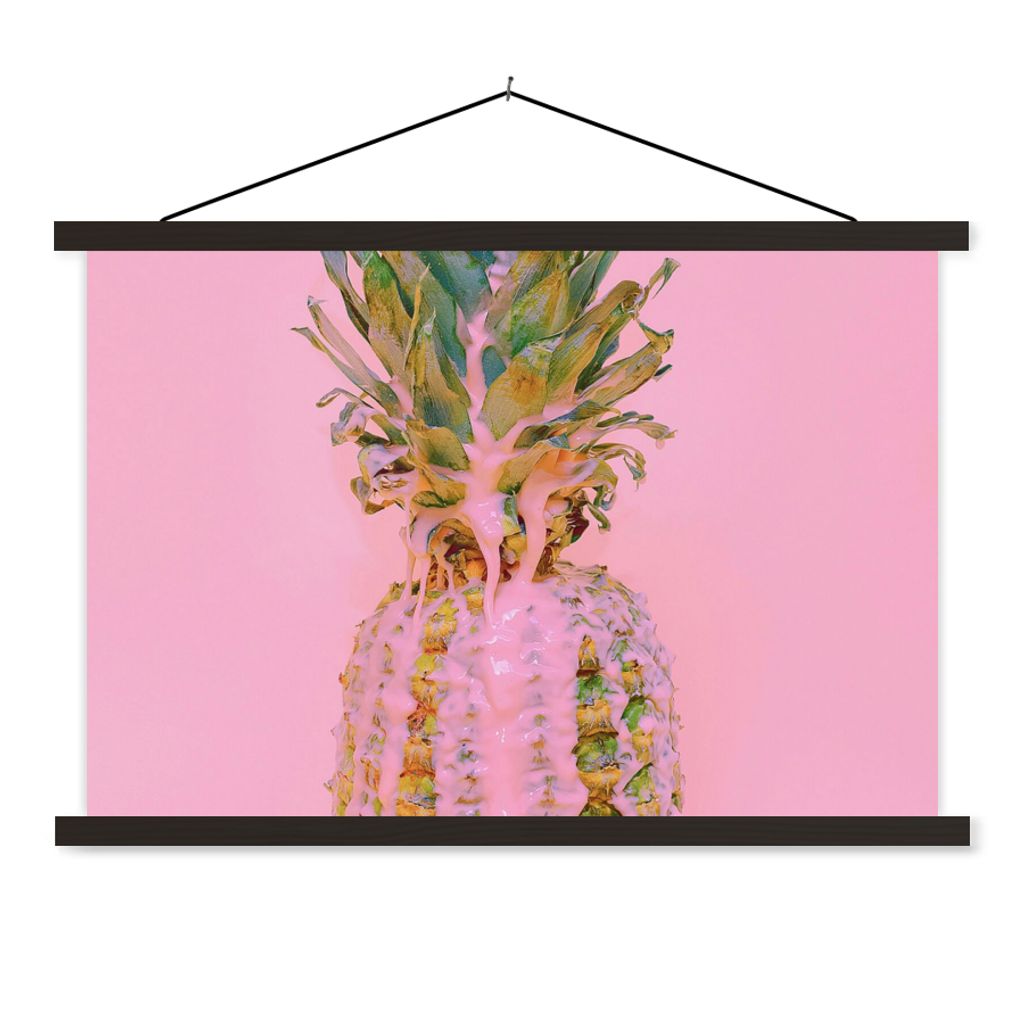 MuchoWow Textilposter Farbe - Ananas - Rosa - Sommer 150x100 cm mit schwarzem Rahmen - Schlafzimmer