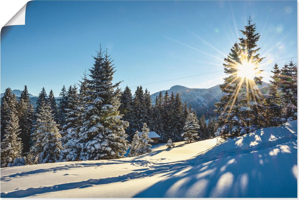 ARTland Poster Winterlandschaft mit Sonnenstern Größe: 120x80 cm