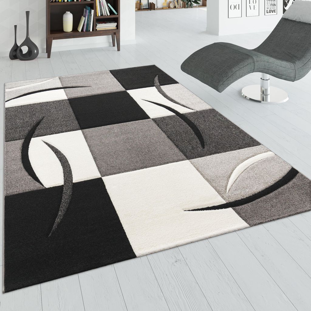 Designer Teppich mit Konturenschnitt Muster Kariert in Produktbild 
