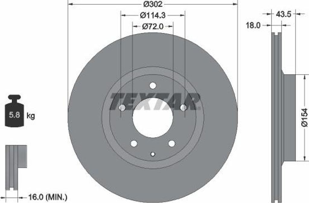 TEXTAR 92174503 Bremsscheibe OE F15126251 kompatibel mit RX-8
