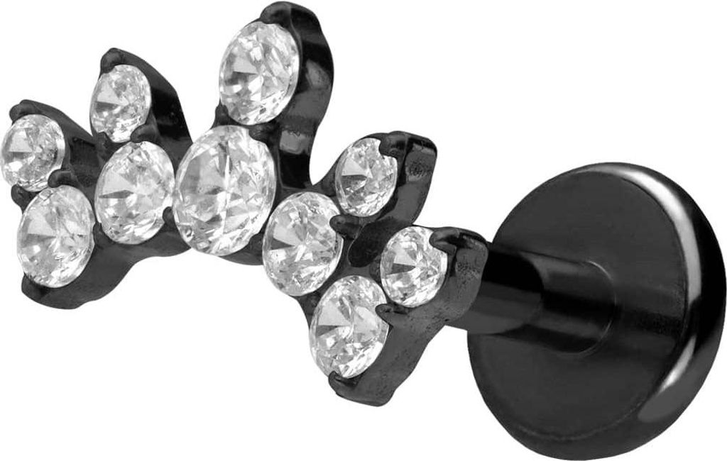 Ohrpiercing, Nasenpiercing Titan Labret mit Push Fit KRISTALLBOGEN Schwarz Stablänge: 9mm | Stabstärke: 1,2mm