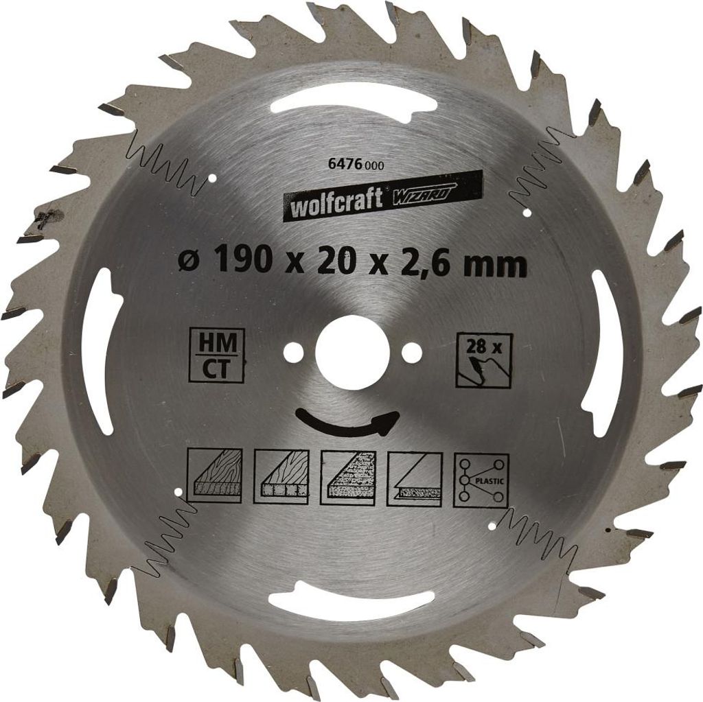 Wolfcraft Kreissägeblatt Serie silber Ø 190 mm Bohrung Ø 20 mm