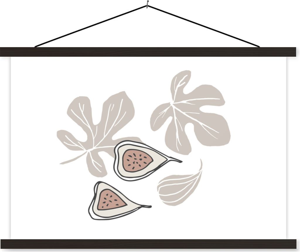 MuchoWow Textilposter Sommer - Feige - Braun - Weiß 60x40 cm mit schwarzem Rahmen - Hölzernes