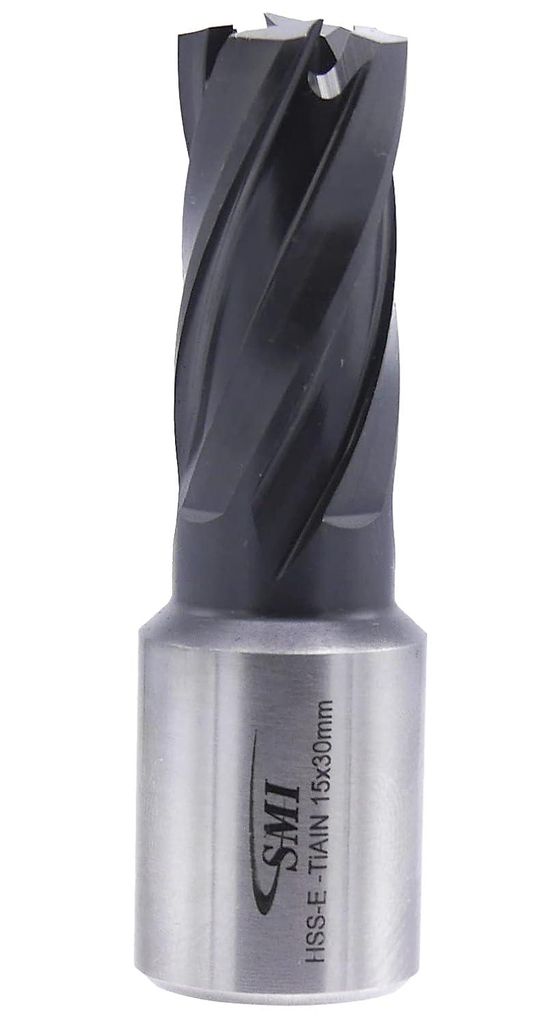 SMI HSS TiAlN Kernbohrer 15 mm Drm. Schnitttiefe 30 mm, Aufnahme 19 mm Weldonschaft