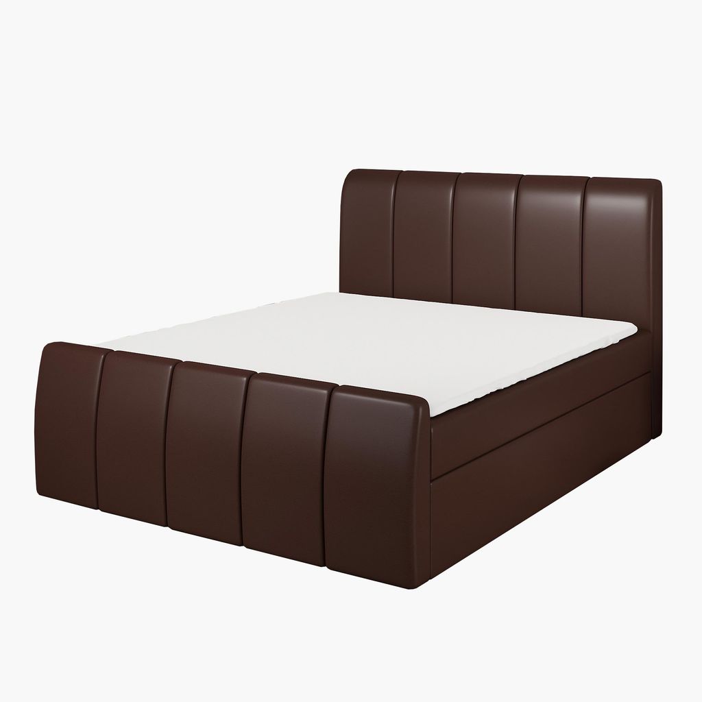 Boxspringbett KARIS 180x200 mit Bettkasten, Topper und gepolstertem Kopfteil. Farbe: Braun
