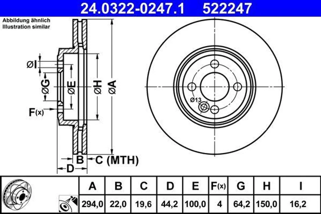 ATE 24.0322-0247.1 Disque de Frein OE 34116774986 pour Mini Clubman