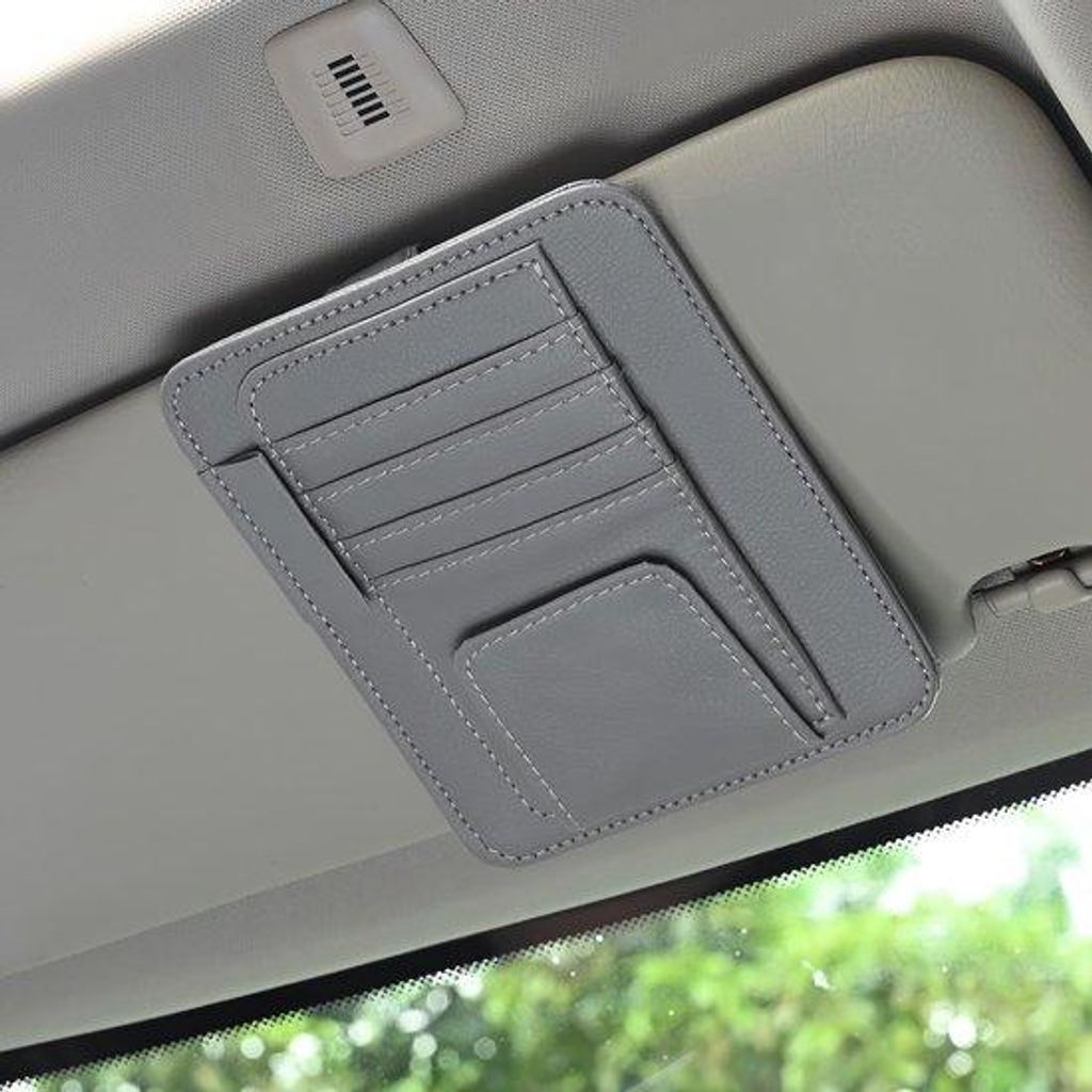 Gepolst Auto-Accessoires-Organizer in Grau für Sonnenvisier und Innenraumzubehör.