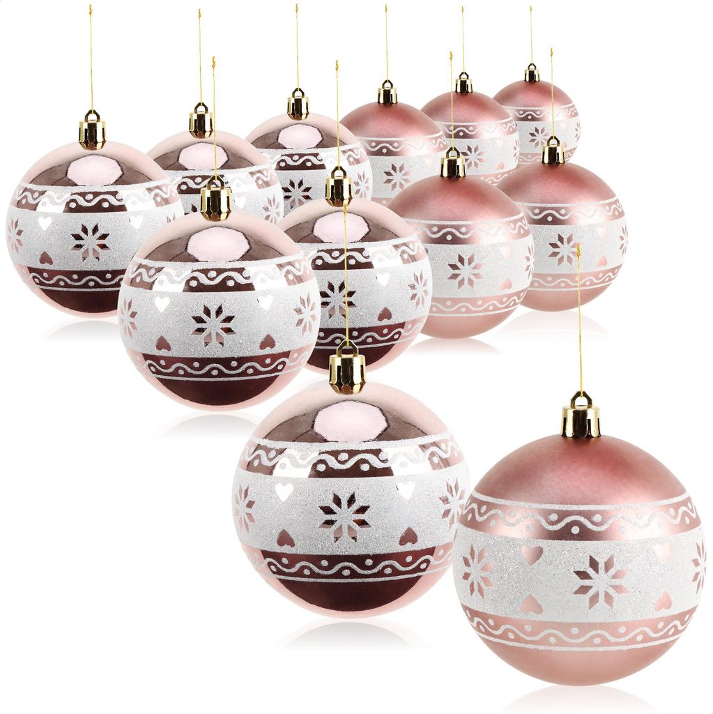 com-four 12x Weihnachtskugeln, Christbaumkugeln bruchsicher aus Kunststoff für Weihnachten, Baumschmuck für den Christbaum mit Anhänger