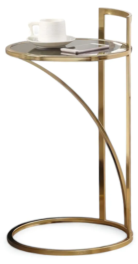 Table d'appoint filigrane avec structure métallique noire et plateau verre