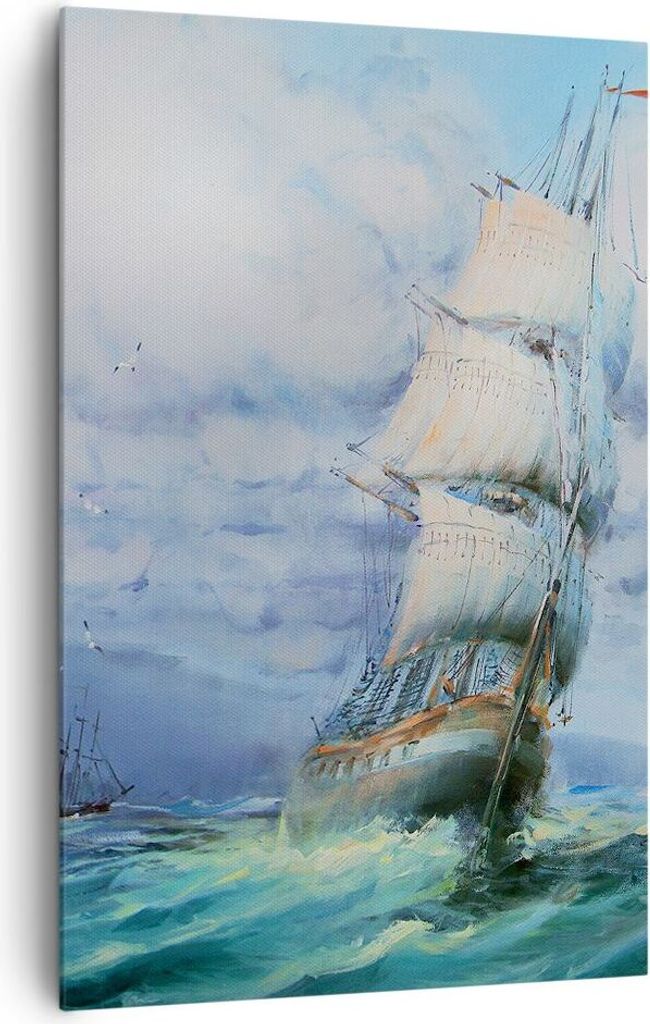 Bild auf Leinwand - Leinwandbild - Einteilig - Meer Segelschiff - 80x120cm - Wand Bild - Wanddeko - Wandbilder - Leinwanddruck - Wanddekoration - L...