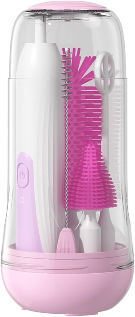 Elektrisches Babyflaschenbürsten-Set mit elektrischem Flaschenreiniger und Wasserflaschenbürste und Nippel-/Saugerbürste, Milchaufschäumer Violett