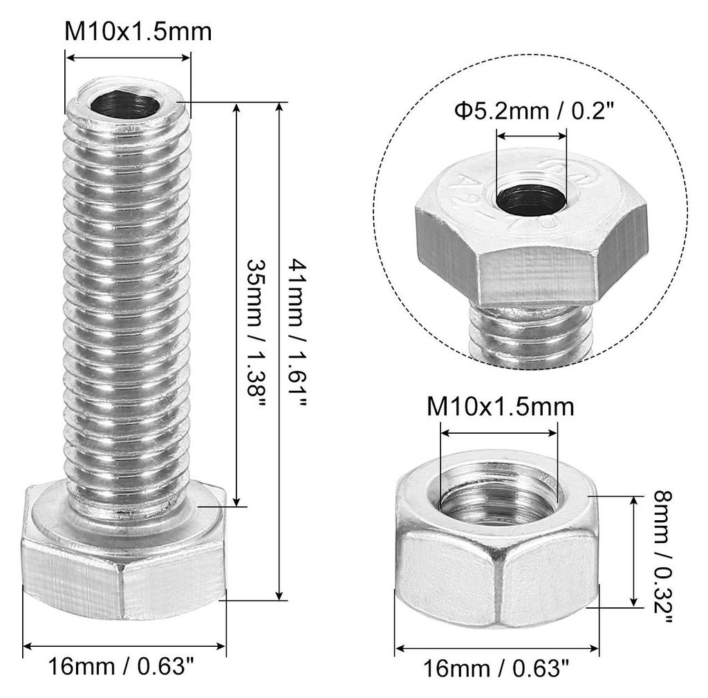 2 Satz M10x35mm Hohle Au?en Sechskant Schraube Zylindrische Lampe Gewindeschrauben Durch Lochschraube mit Mutter 304 Edelstahl