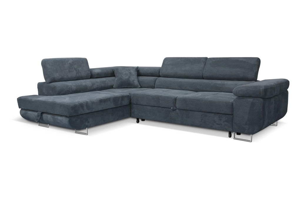 Ecksofa Aller L-form in Grau Cord Eckcouch mit Schlaffunktion und Bettkasten Links Ottomane