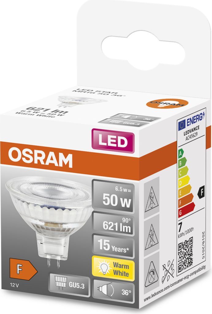 LED Reflektorlampe MR16 6,5W GU5,3 612lm 12V 2.700K 36° Produktbild 