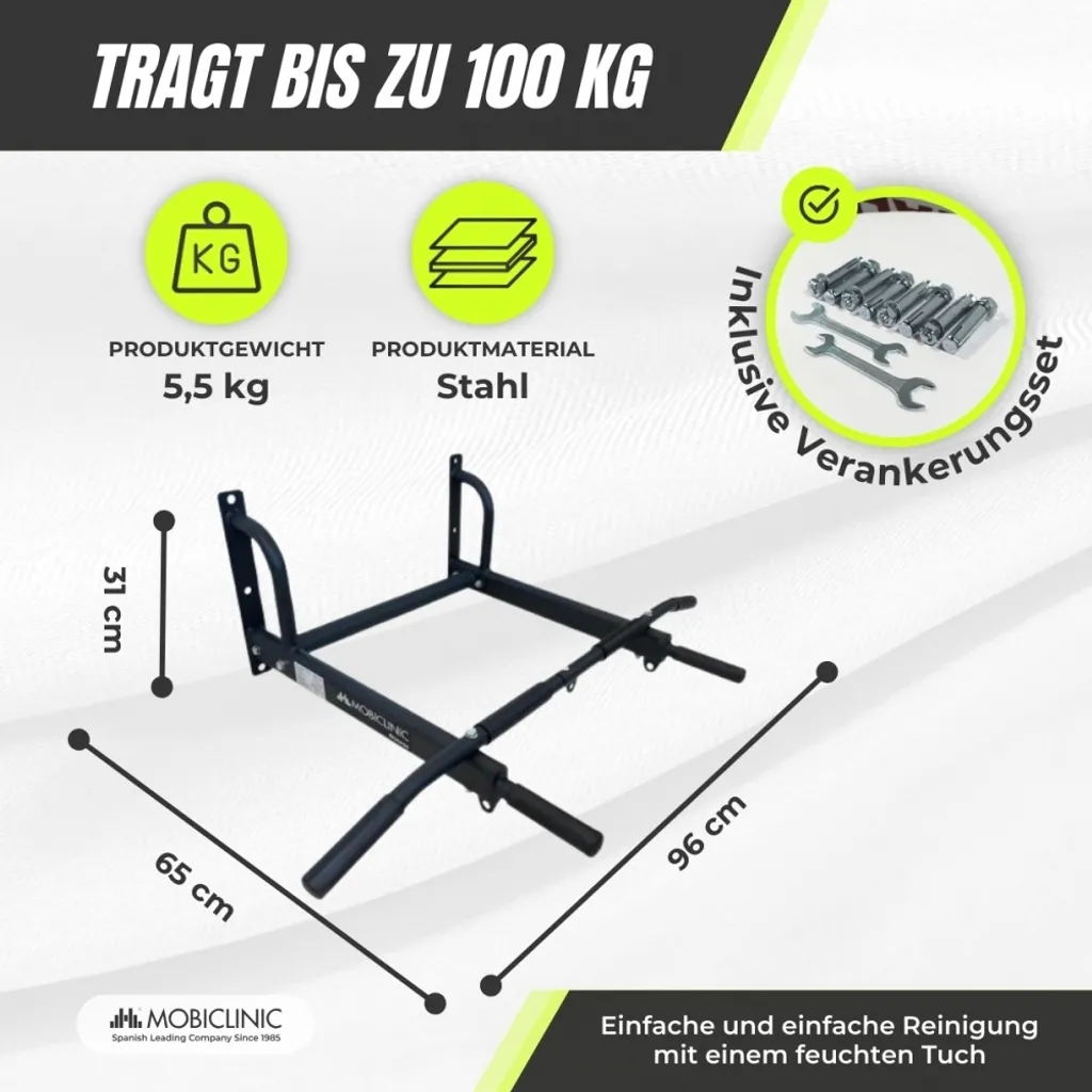 Barre de Traction de Musculation pour Fixation Murale Support 150 kg