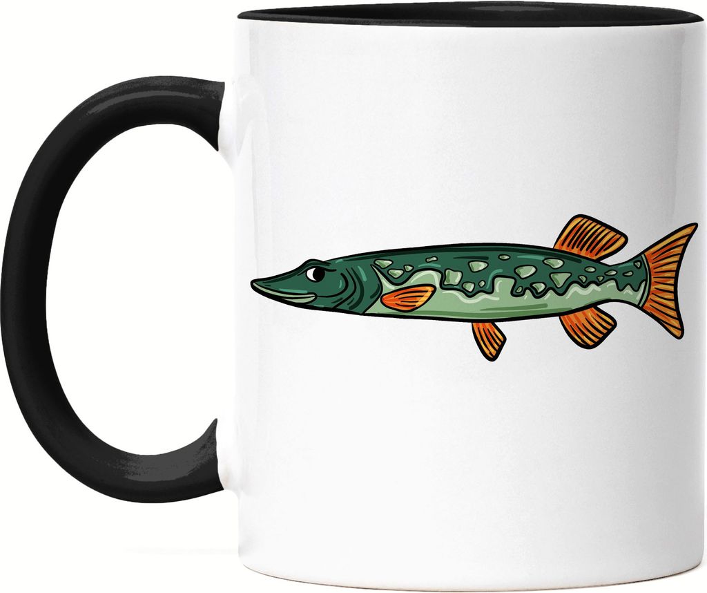 Fisch Tasse Schwarz Angler Angeln Fische Angelzubehör Geschenkidee Karpfen Dorsch Hecht Forelle