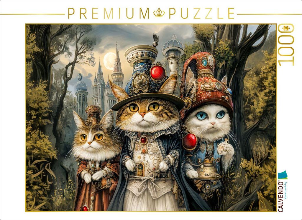 CALVENDO Puzzle Drei Katzen in der Steampunkwelt | 1000 Teile Lege-Größe 64x48cm Foto-Puzzle für glückliche Stunden