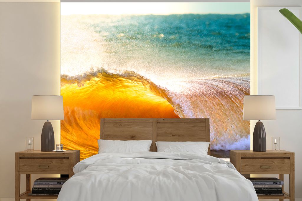 MuchoWow Fototapete für Wohnzimmer oder Schlafzimmer Wandtapete Vinyl Motivtapete Strand - Meer - Golf - 350x350 cm - Schlafzimmertapete