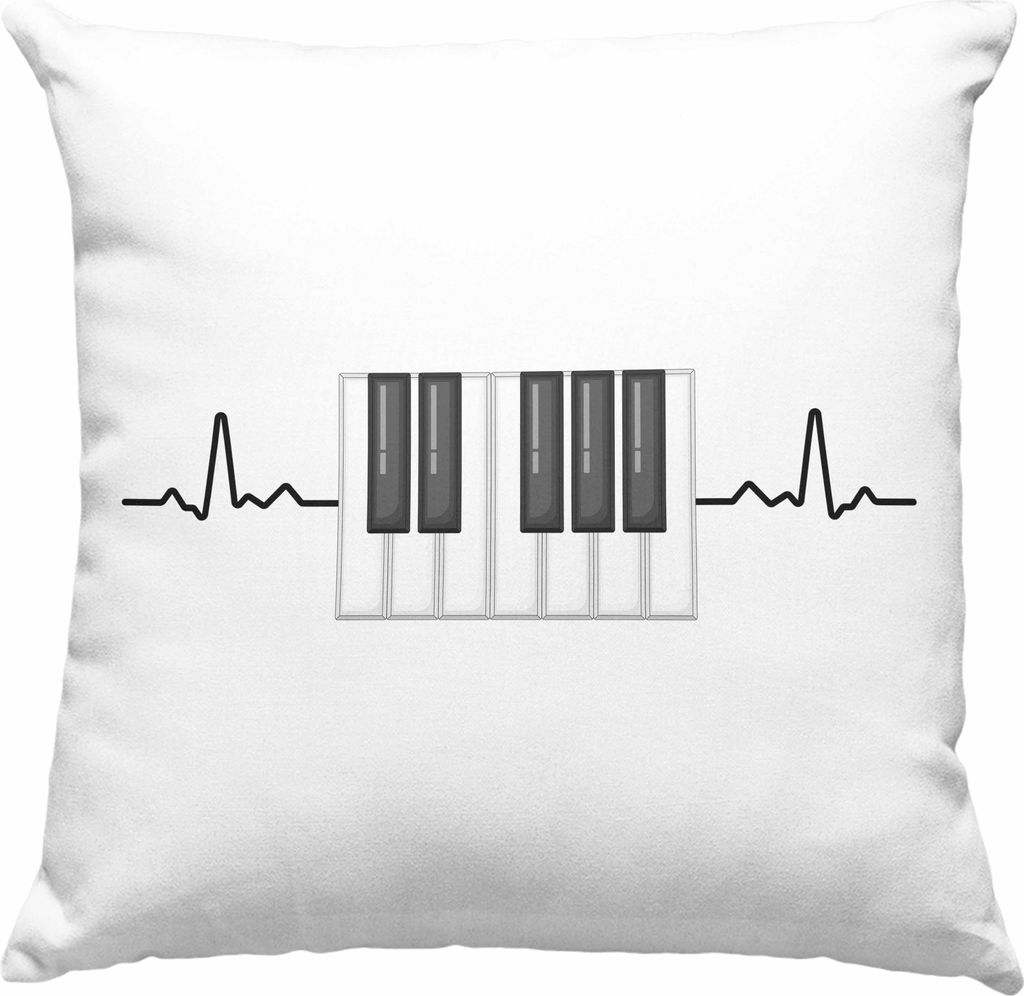 Trendation - Piano Klavier Geschenkidee Heartbeat Pianist Deko-Kissen mit Füllung 40x40 Geschenk Lustige Grafik (Blau)
