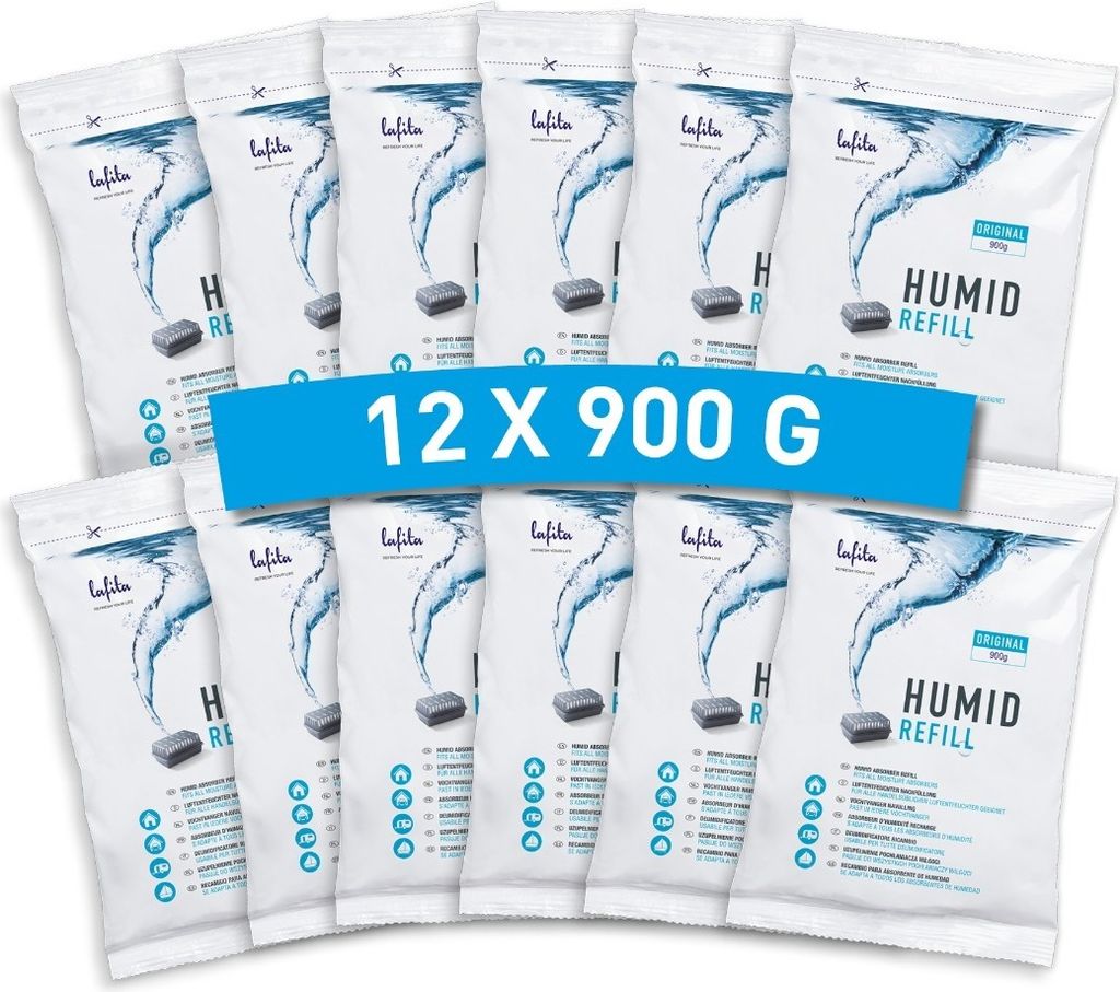 12x Lafita Luftentfeuchter Nachfüllung - 900 Gramm - Duftneutral - Granulat - Feuchtigkeit Absorber Nachfüllpack