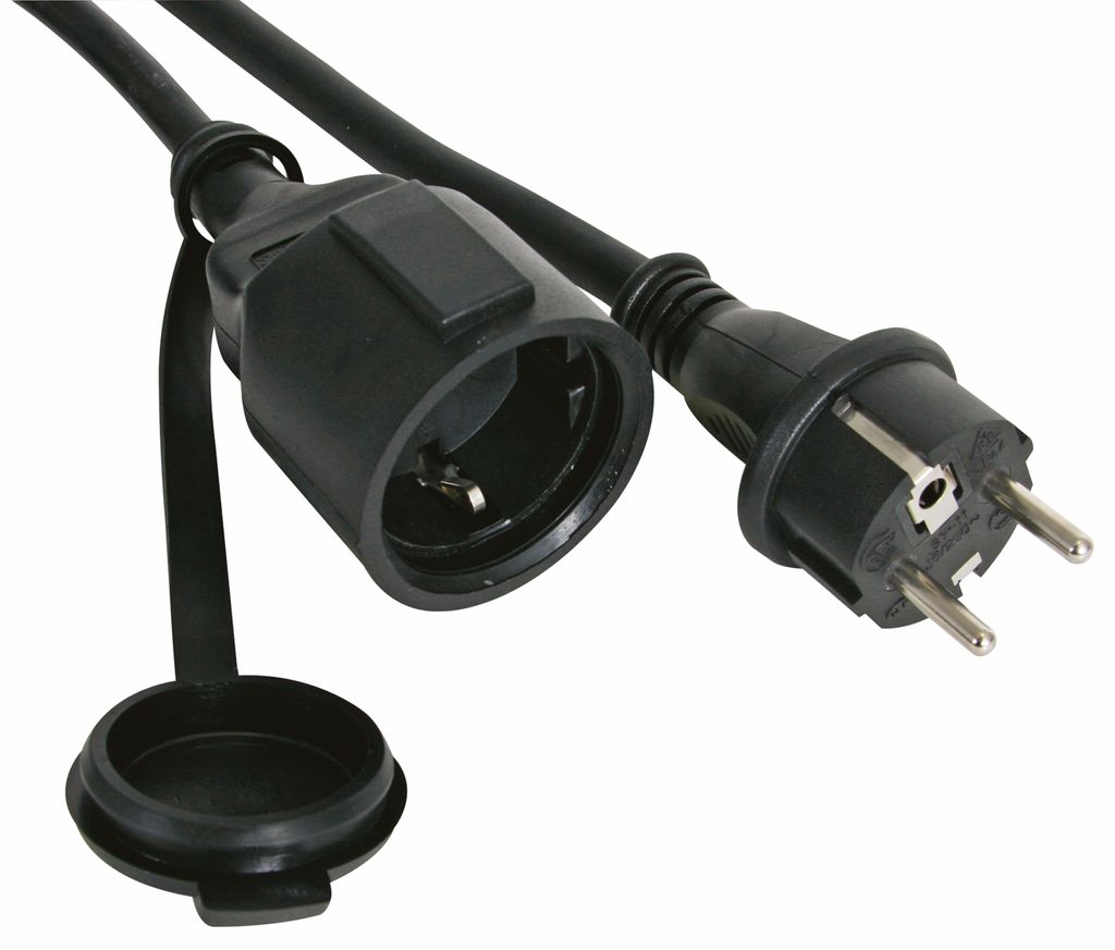 Perel Verlängerungskabel, H05RR-F 3G2.5, 5 m, 16 A/230 V, 3680 W, Typ E/F, IP44, Gummi, schwarz