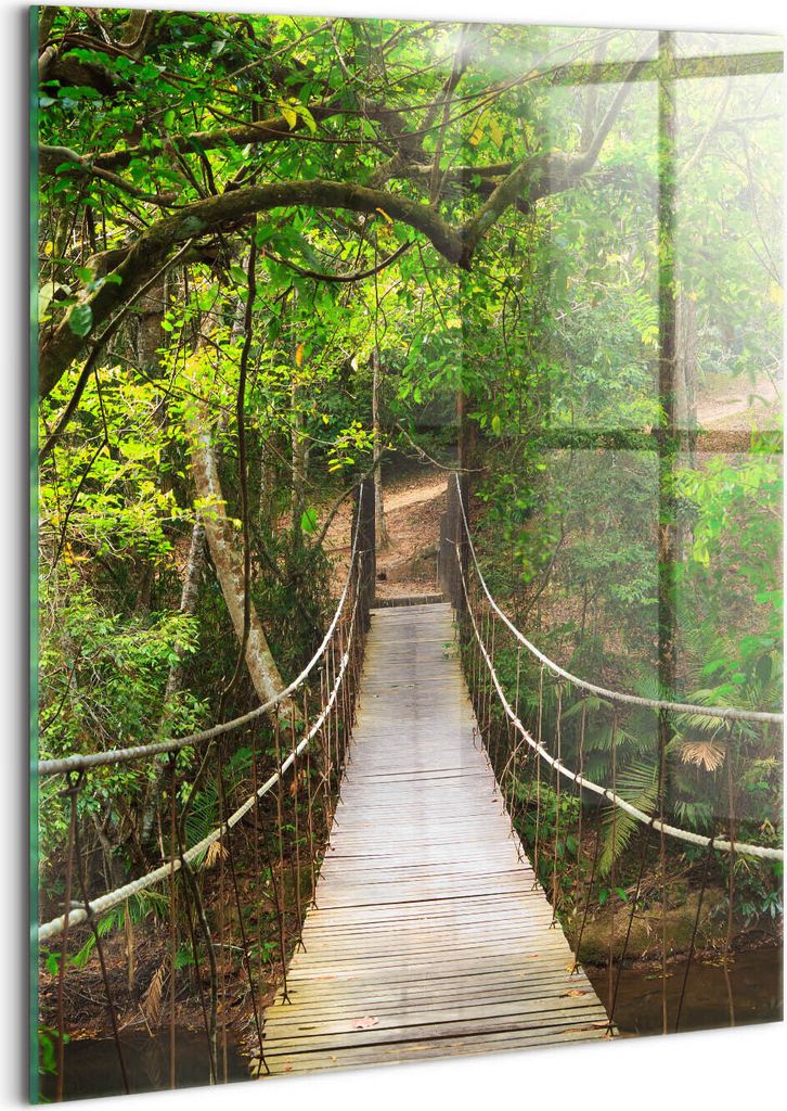 Designer Glasbild - Wandbild - Glas Bild - 60x80 cm - Brücke Im Khao Yai-Dschungel
