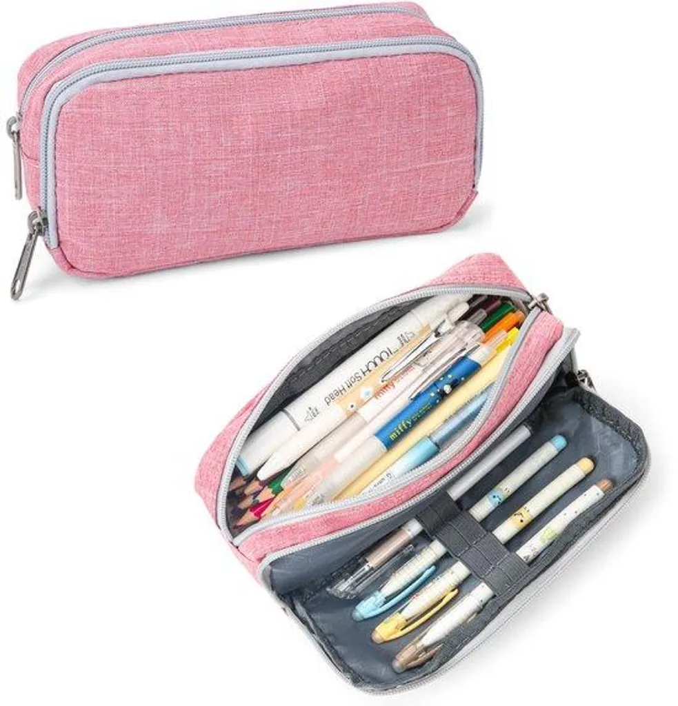 Grande trousse à crayons rose haute capacité pour bureau et école