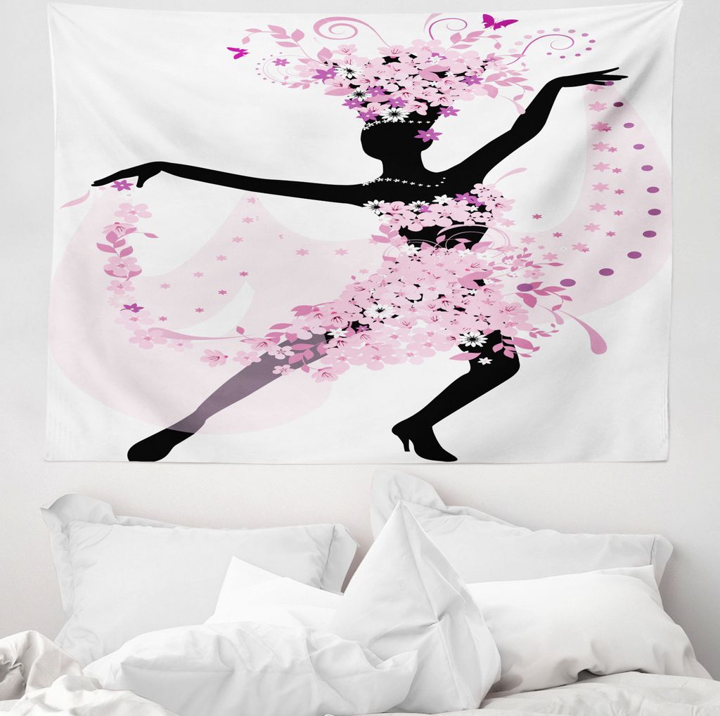 ABAKUHAUS Latein Wandteppich, Frauen-Tanzen Latino aus Weiches Mikrofaser Stoff Waschbar ohne Verblassen Digitaldruck, 150 x 110 cm, Pink Schwarz