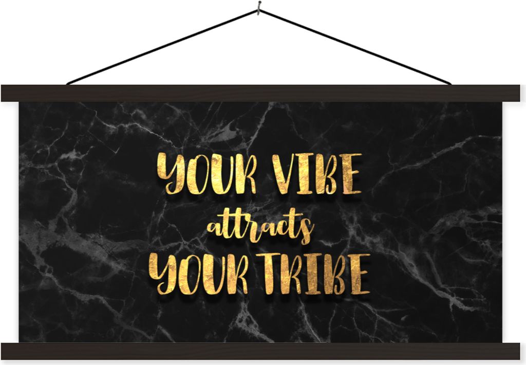 MuchoWow Textilposter Zitate - Sprichwörter - Gold - Marmor 90x45 cm mit schwarzem Rahmen - Klemmleisten