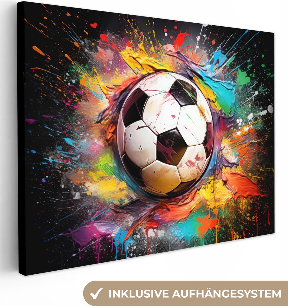 Leinwand Bilder 40x30 cm - Graffiti Fußball, moderne Wanddeko für Wohnzimmer