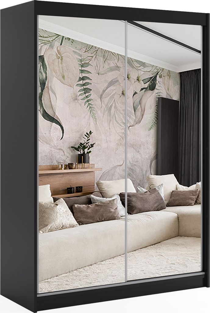 ALTDECOR Kleiderschrank mit Spiegel und Schiebetüren, kugelgelagerte Führungsschienen und Aluminium-Leisten - DEBI - 160 cm - Schwarz