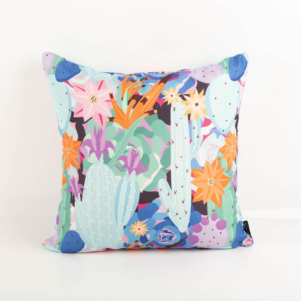 Outdoor Kissen 50x50 cm Kakteen Blumen Bunt – Wetterfest mit Füllung