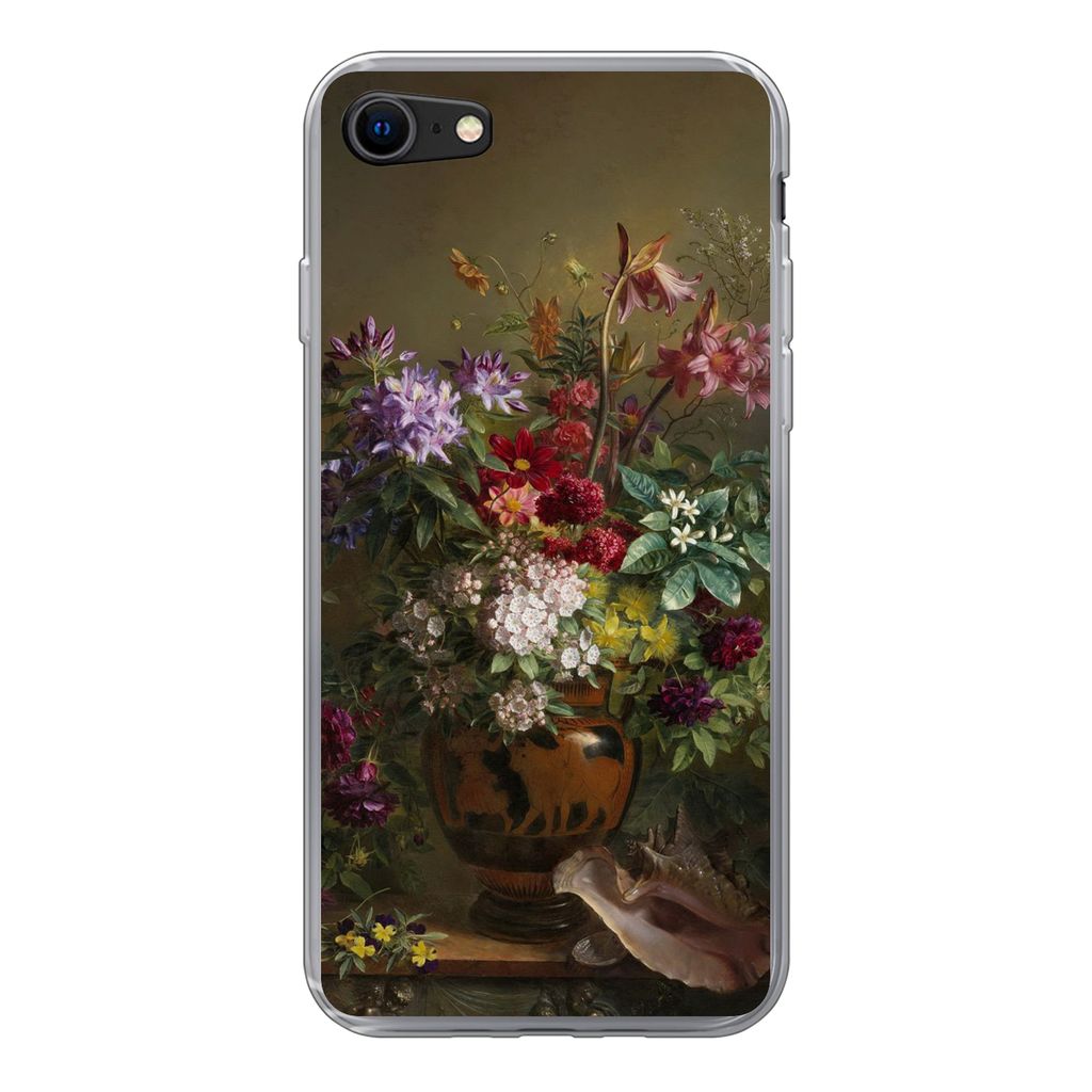 MuchoWow Handyhülle Schutzhülle Hülle für iPhone SE 2022 Stilleben mit Blumen in einer griechischen Vase - Alte Meister - Kunst Silikon Softc...