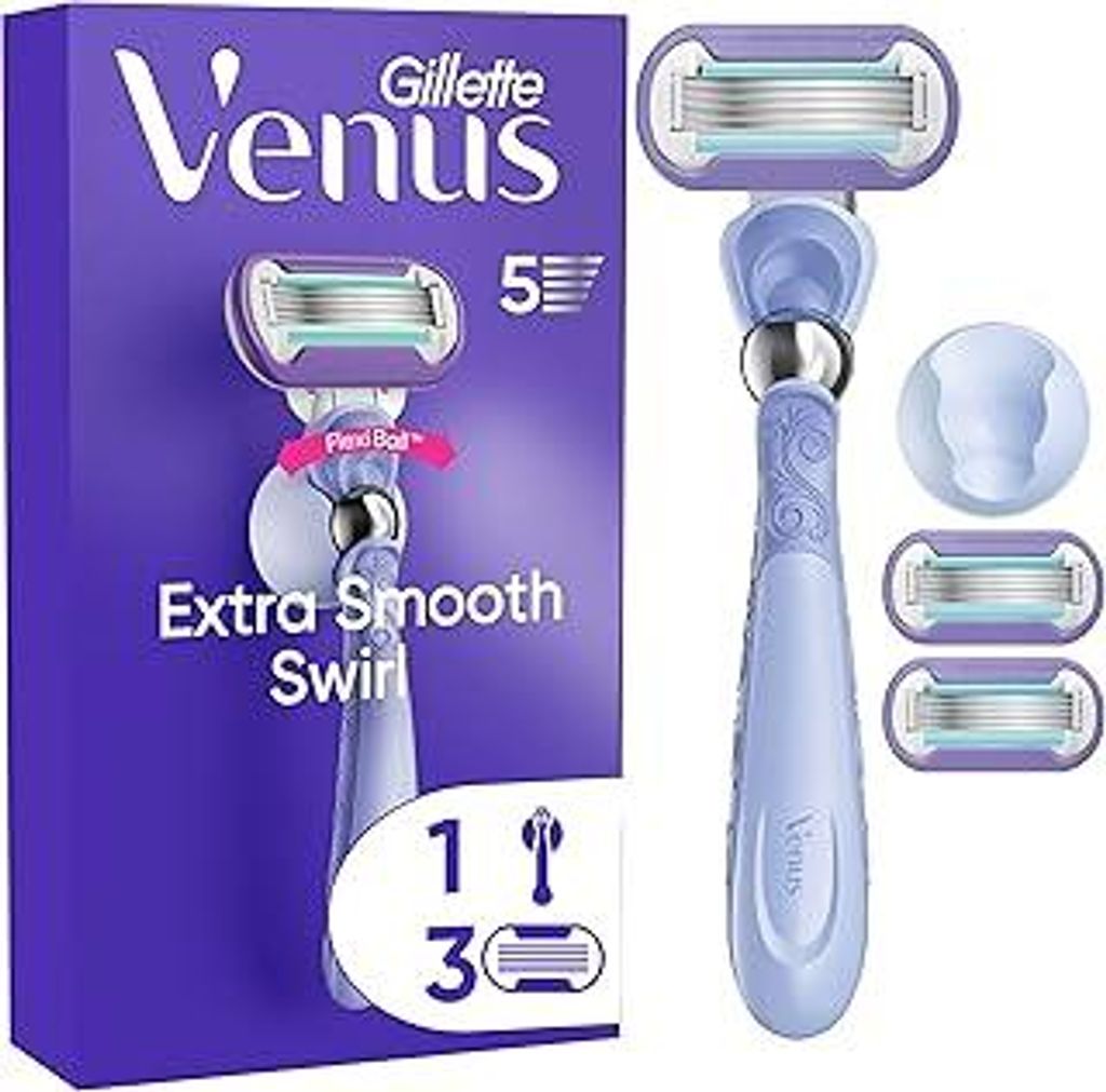 Gillette Venus Extra Smooth Swirl Damenrasierer, 3 Ersatzklingen, Schwenkbares Handstück und Duschhalterung