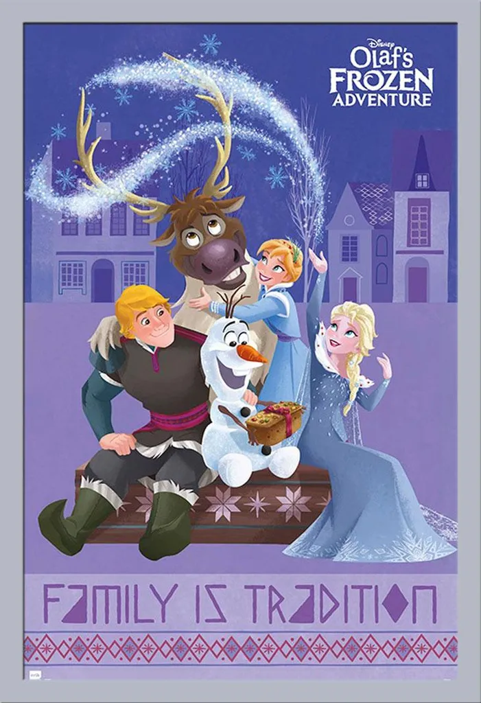 Déco Murale Reine des Neiges Poster Encadré Argent pour Chambre Enfant