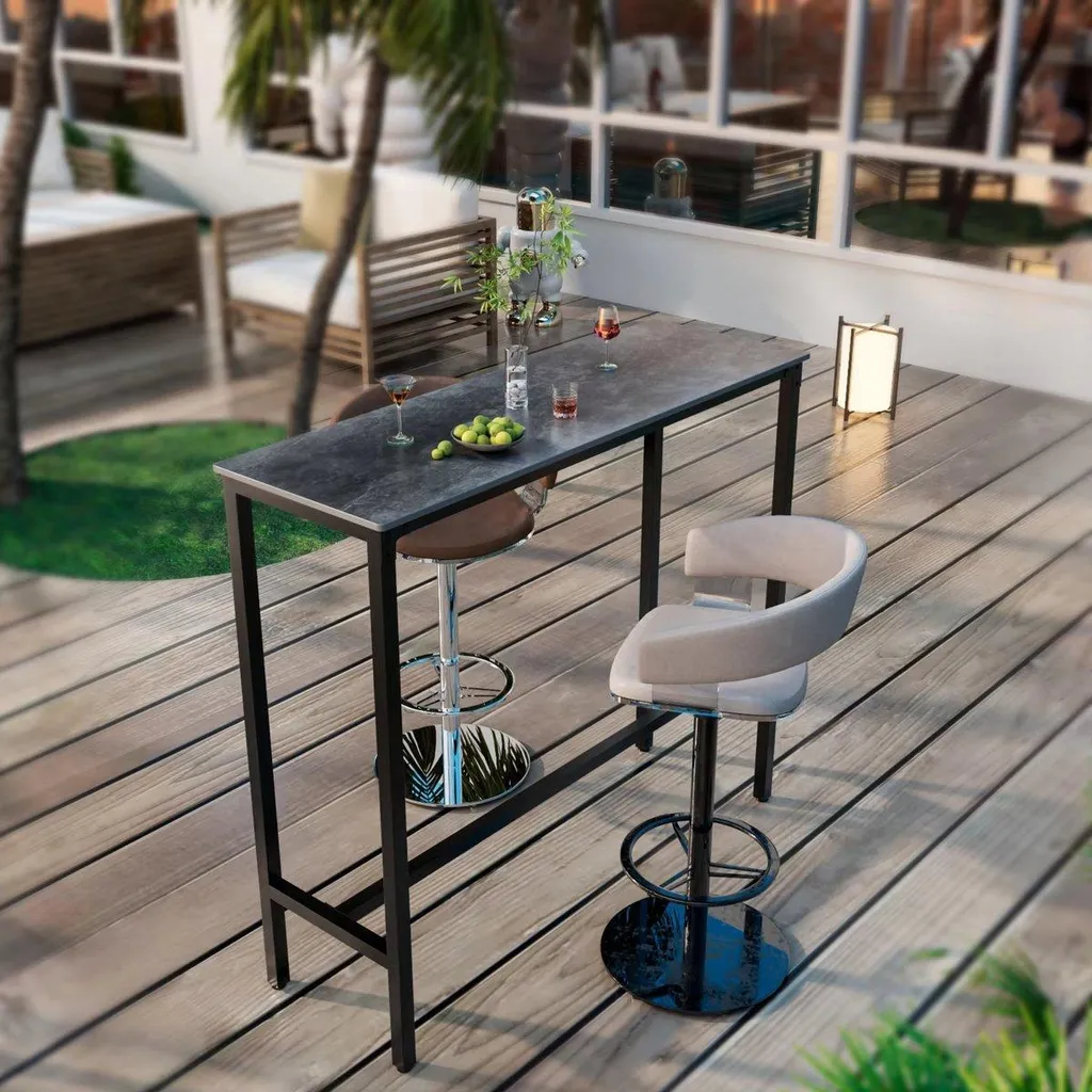 Table de Bar Milano 120 cm Gain de Place Aspect Marbre pour 6 Pers