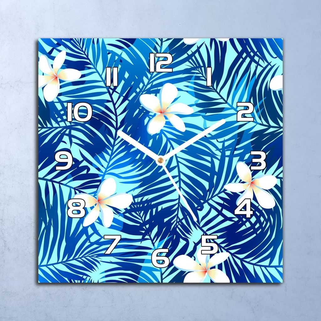 Deko Glasuhr Wanduhr 30x30 Frangipani Blume Quarz Küchenuhr Bürouhr