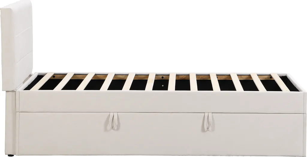 Lit coffre 90x200cm beige pour optimiser le rangement des petits espaces - 8