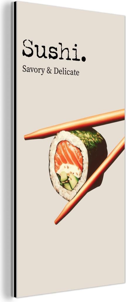 MuchoWow Wanddekoration Metall Metallbild Wandkunst 40x80 cm Sushi - Lachs - Reis - Japanisch MuchoWow Aluminium Gemälde - Wanddekoration - Indust...